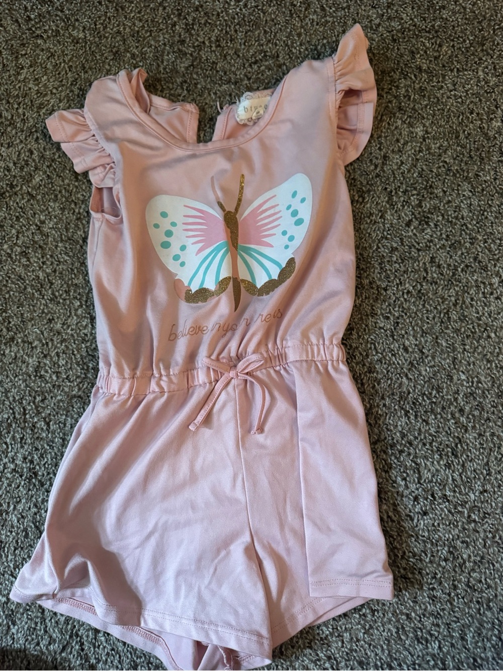 Pink Butterfly Romper with Ruffle Sleeves